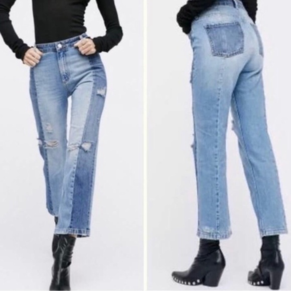 Free People Two Toned Distressed Jeans - Picture 2 of 7